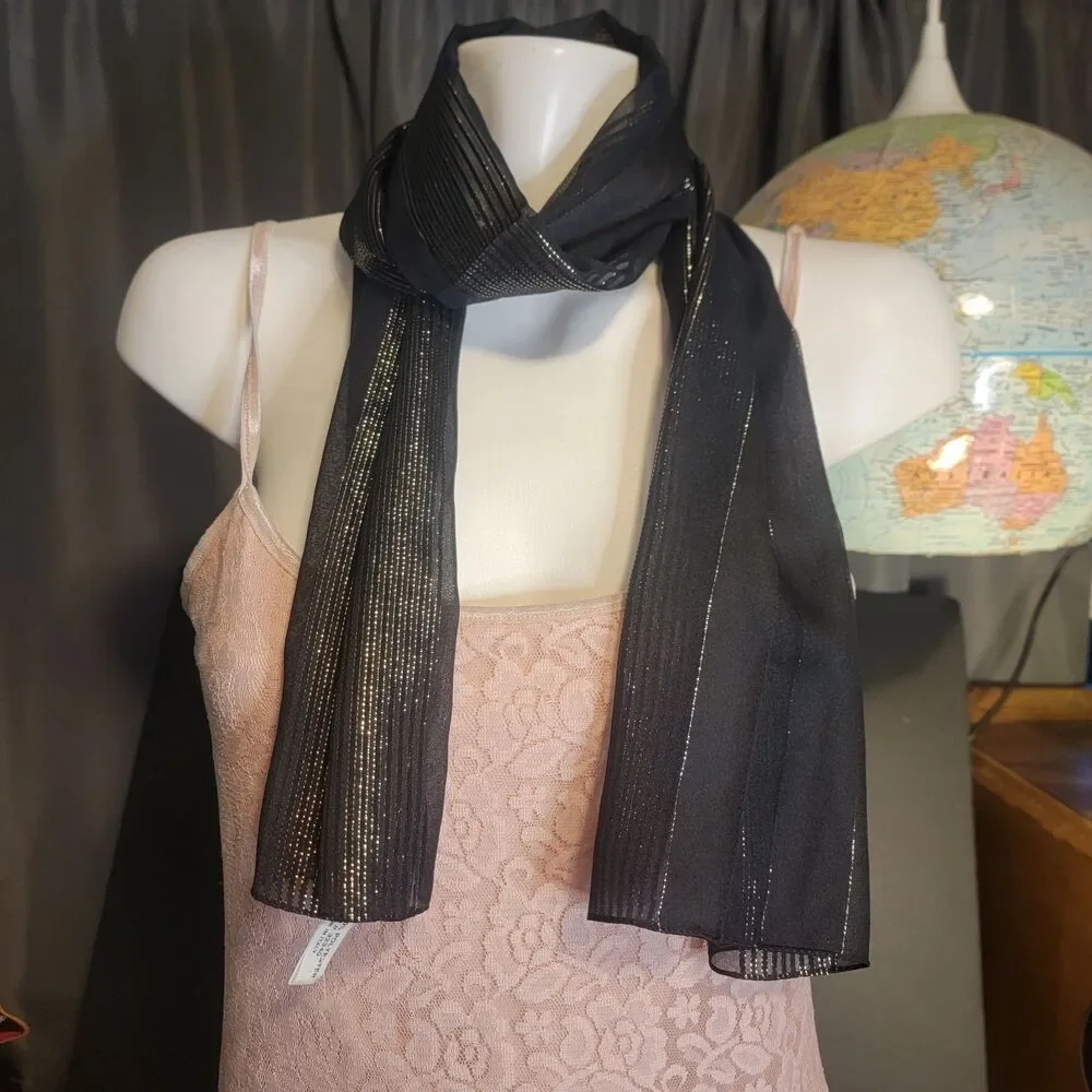 Beautiful Italian Made Black And Gold Scarf